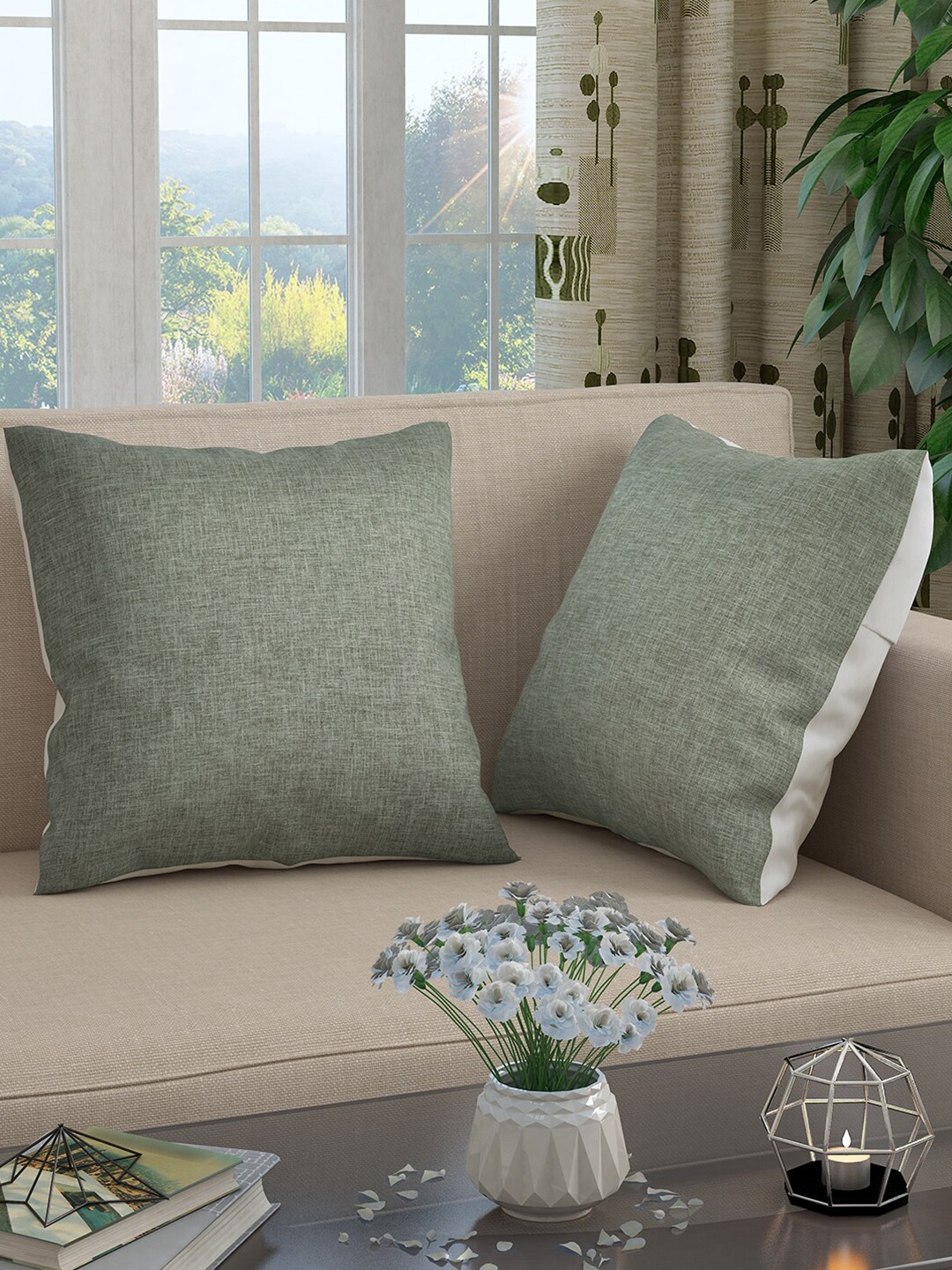 

Story@home Grey & White Set of 2 Geometric Square Cushion Covers