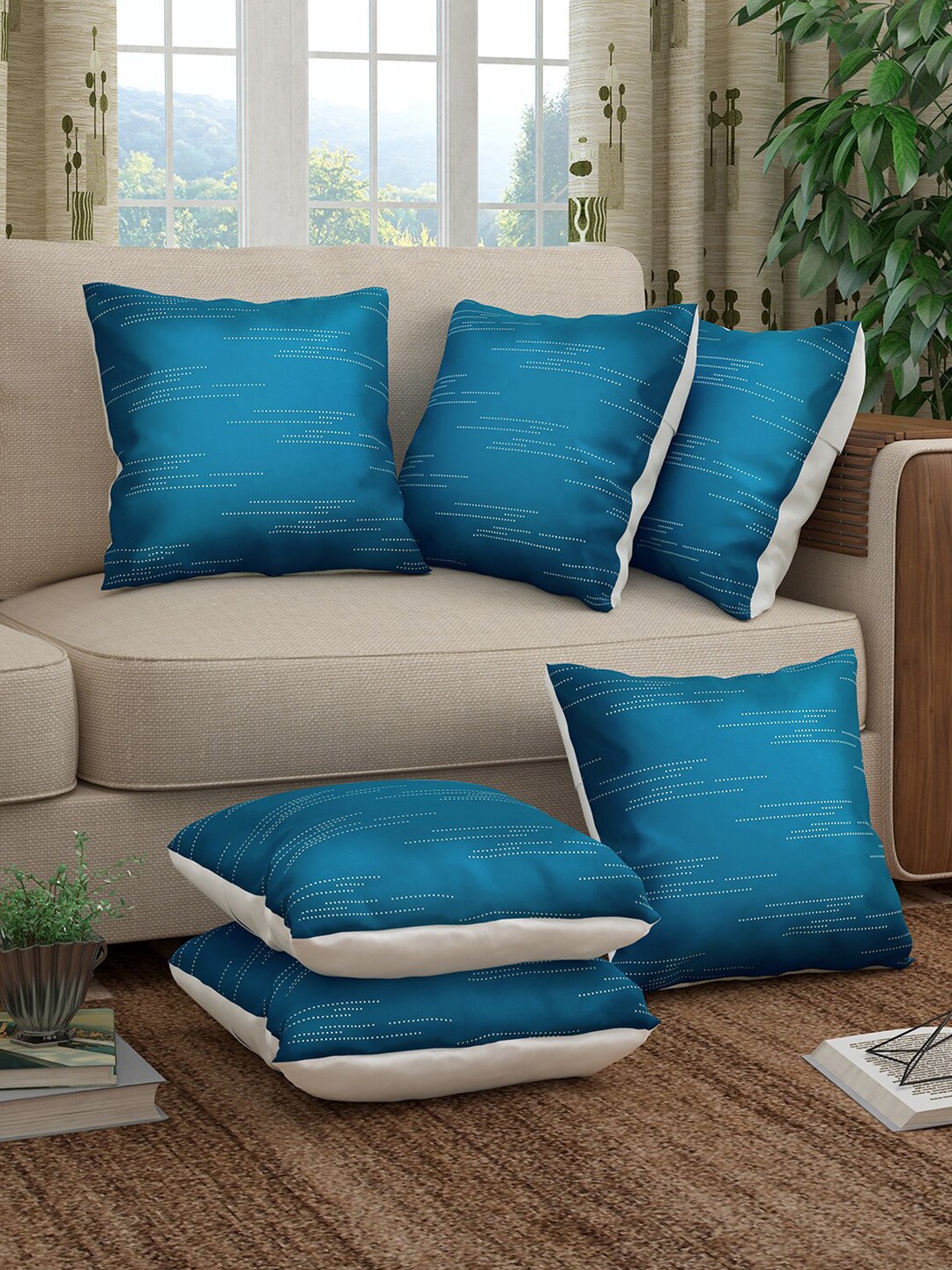 

Story@home Blue & White Set of 6 Striped Square Cushion Covers