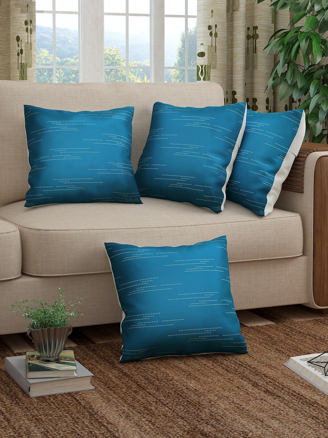 

Story@home Blue & White Set of 4 Striped Square Cushion Covers