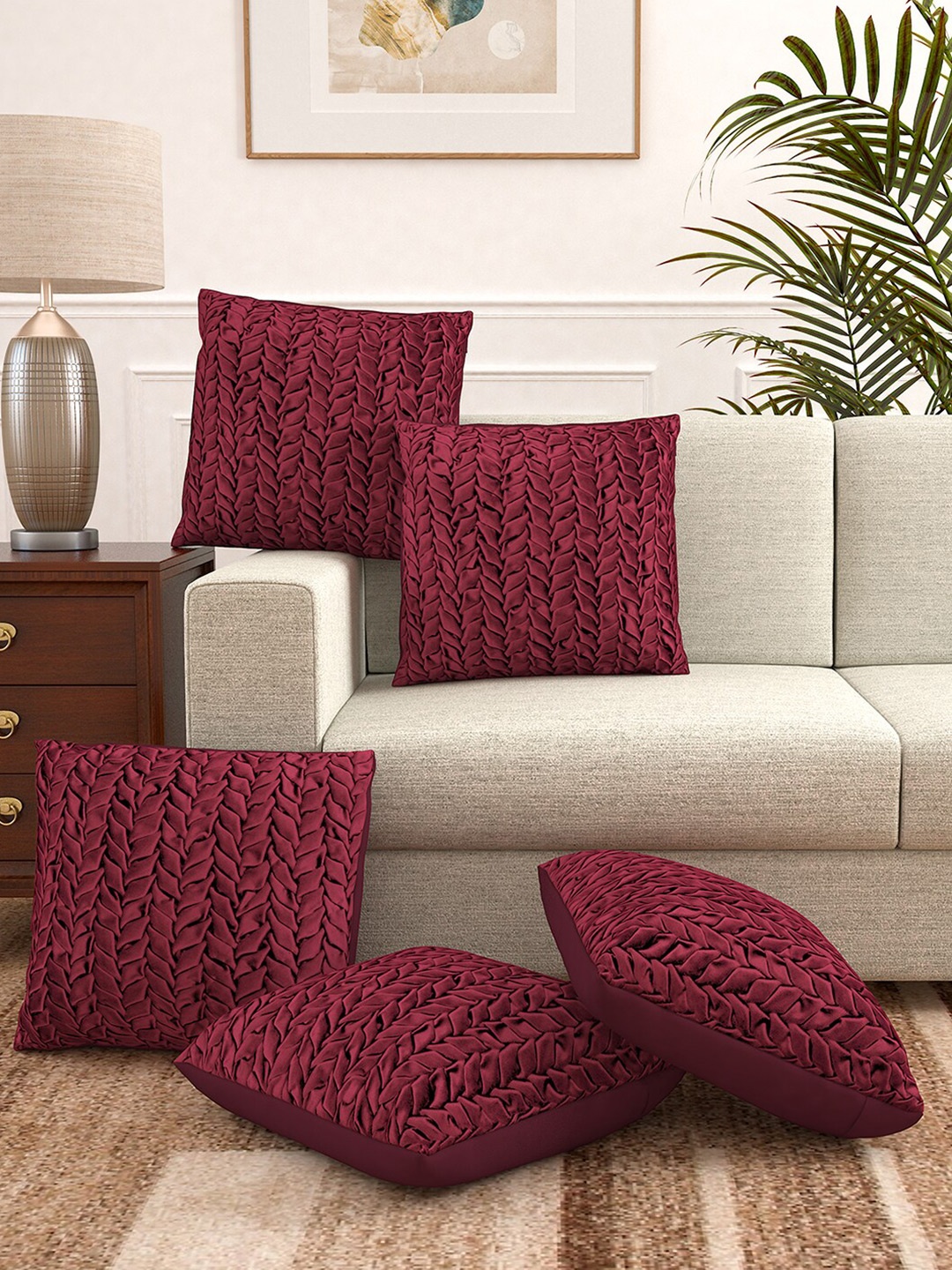 

Story@home Maroon Set of 5 Quirky Velvet Square Cushion Covers