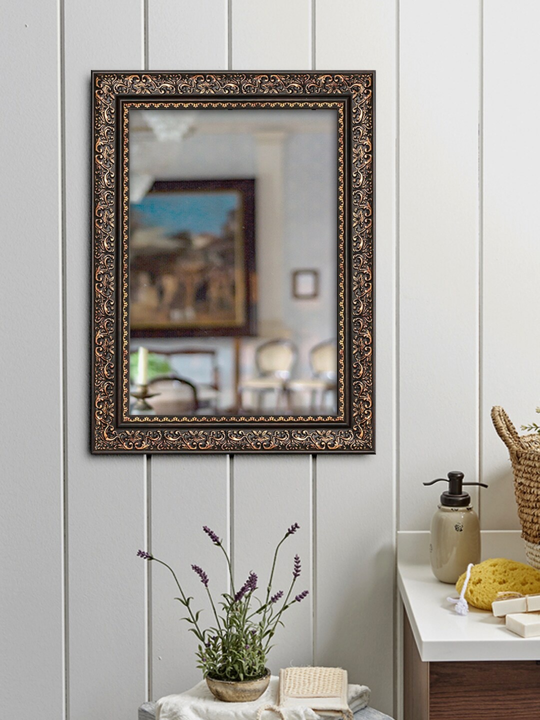 

999Store Black Textured Framed Wall Mirror