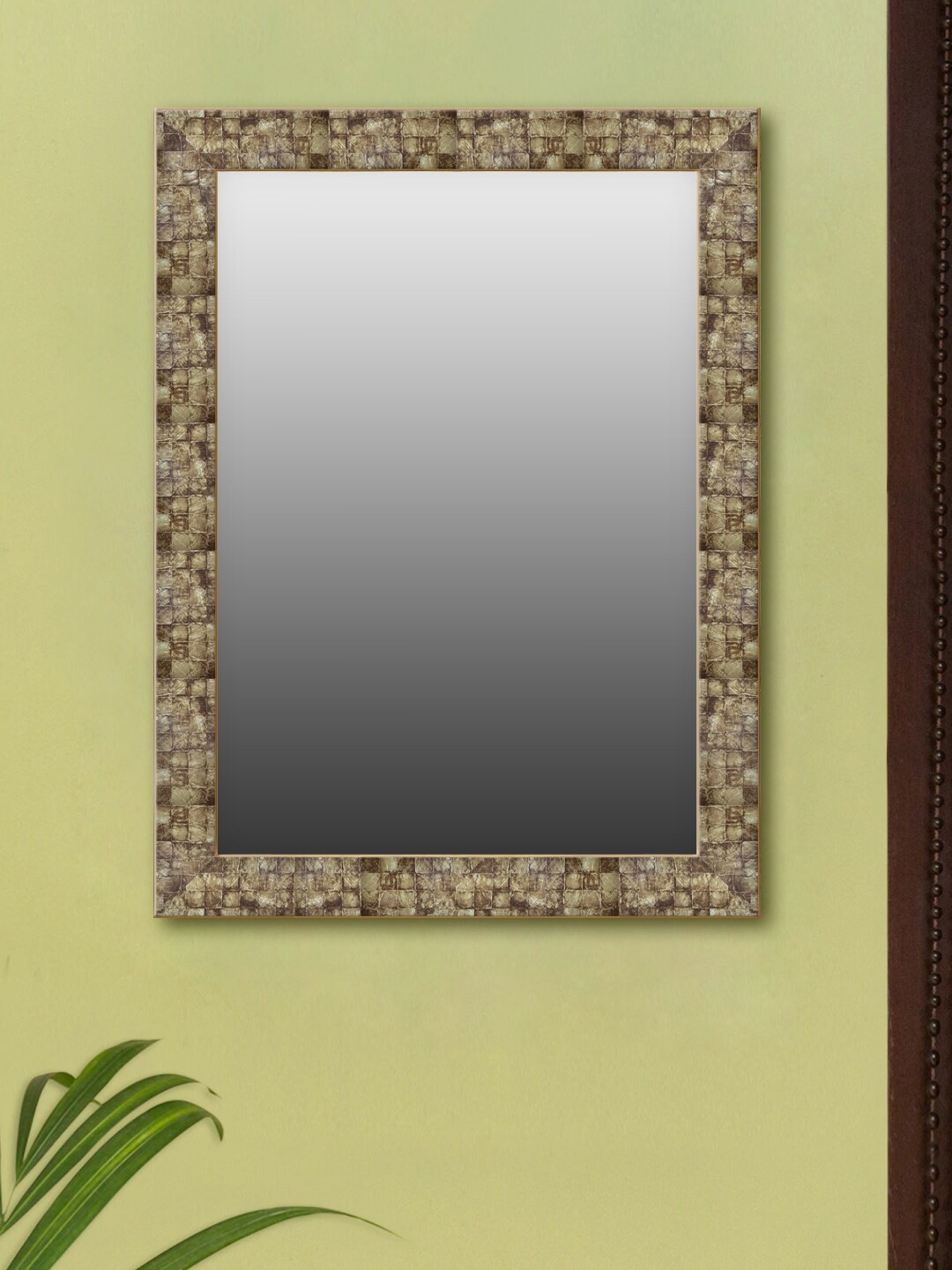 

999Store Brown Printed Framed Wall Mirror