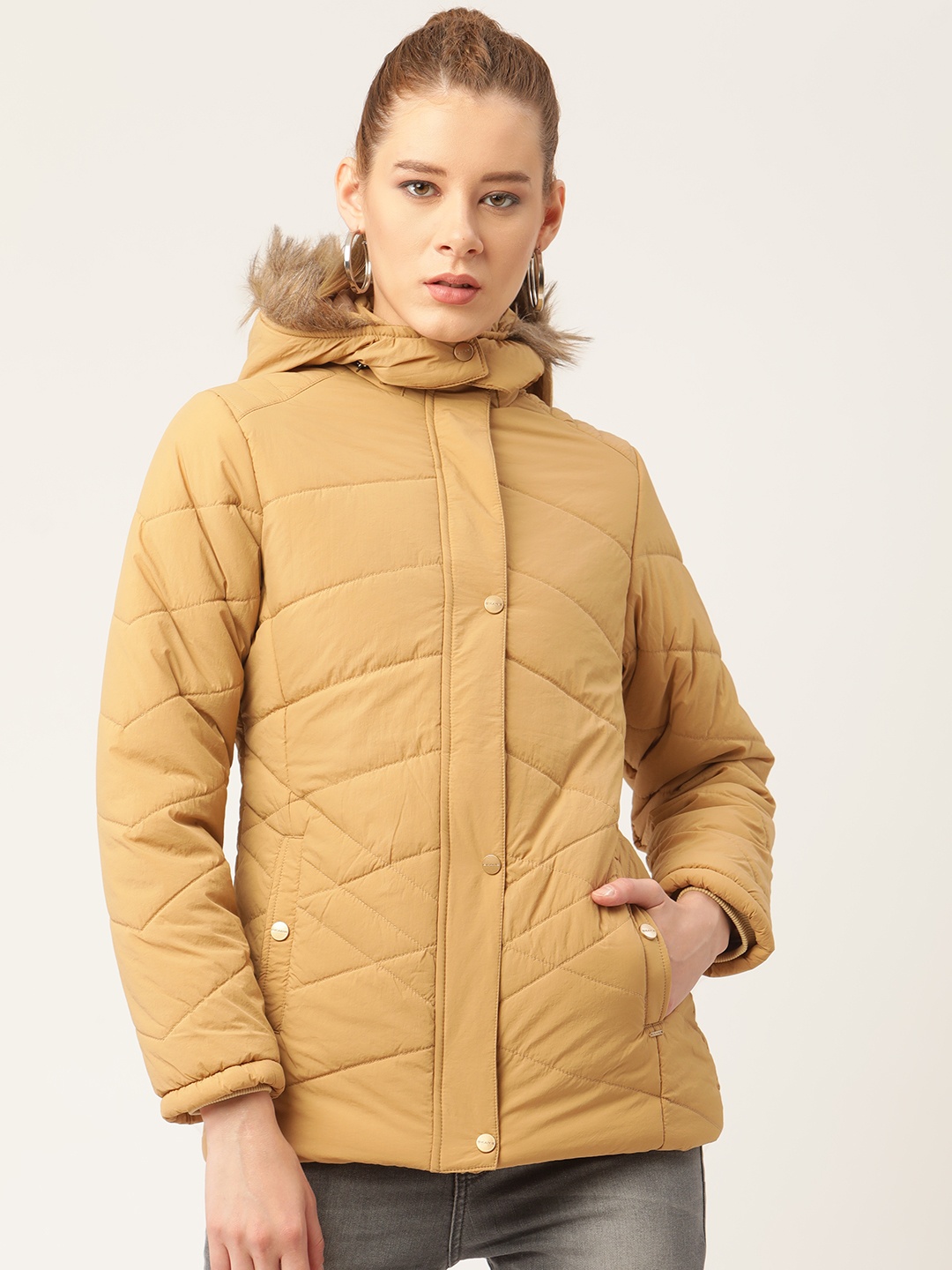 

Okane Women Beige Hooded Parka Jacket