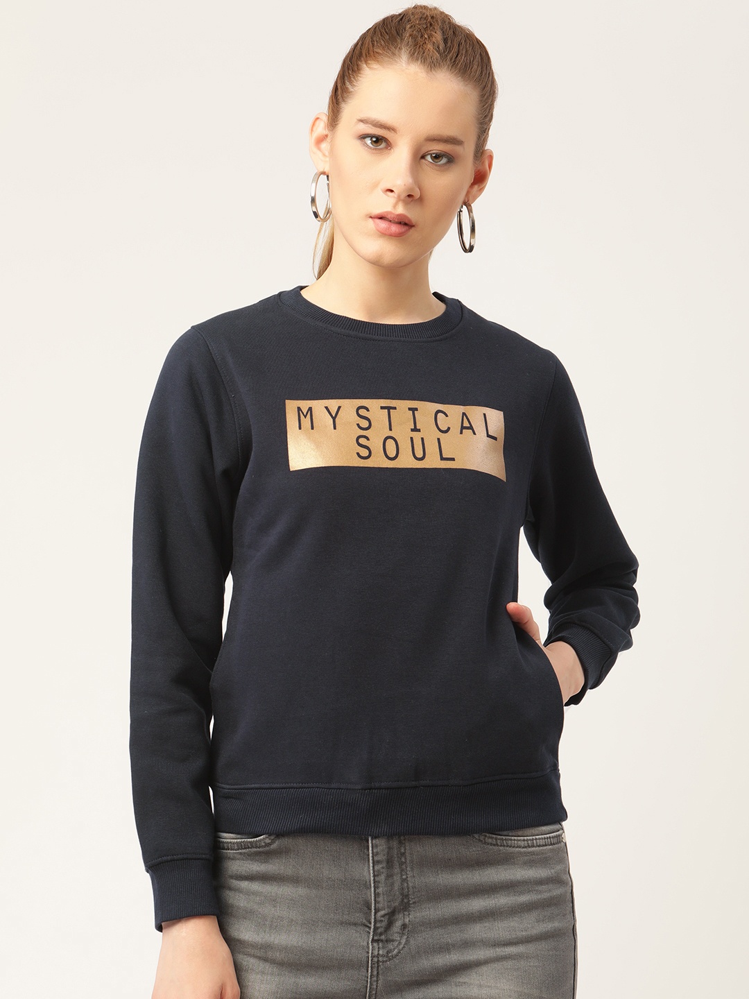 

Okane Women Navy Blue & Golden Printed Sweatshirt