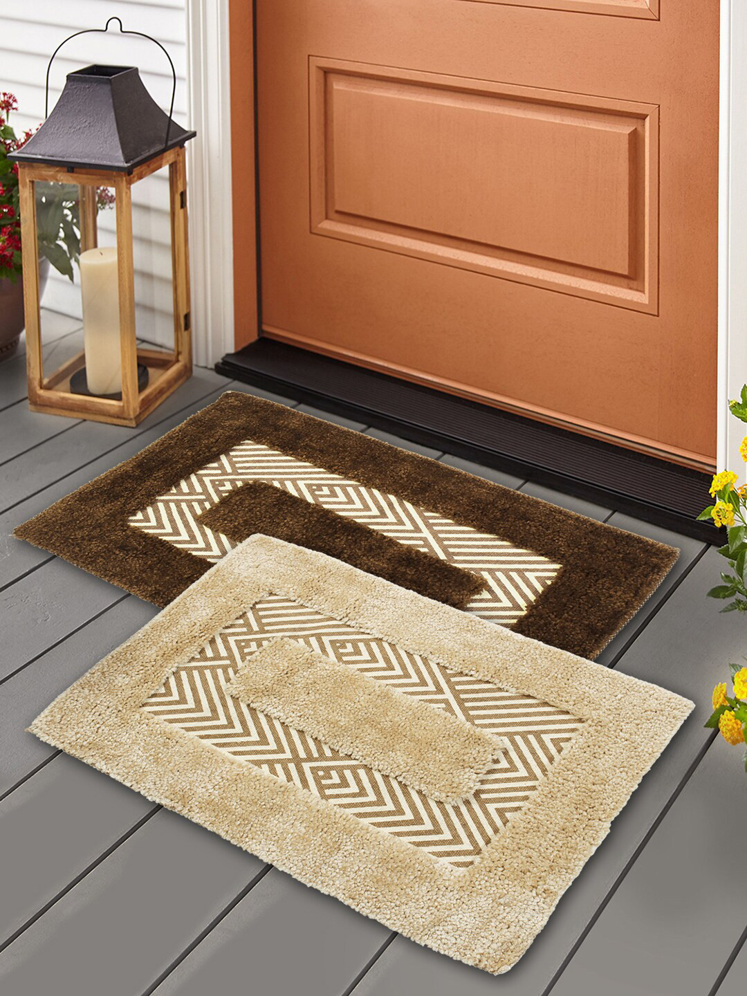 

Story@home Brown & Cream-coloured Set of 2 Printed Anti-Skid Doormats