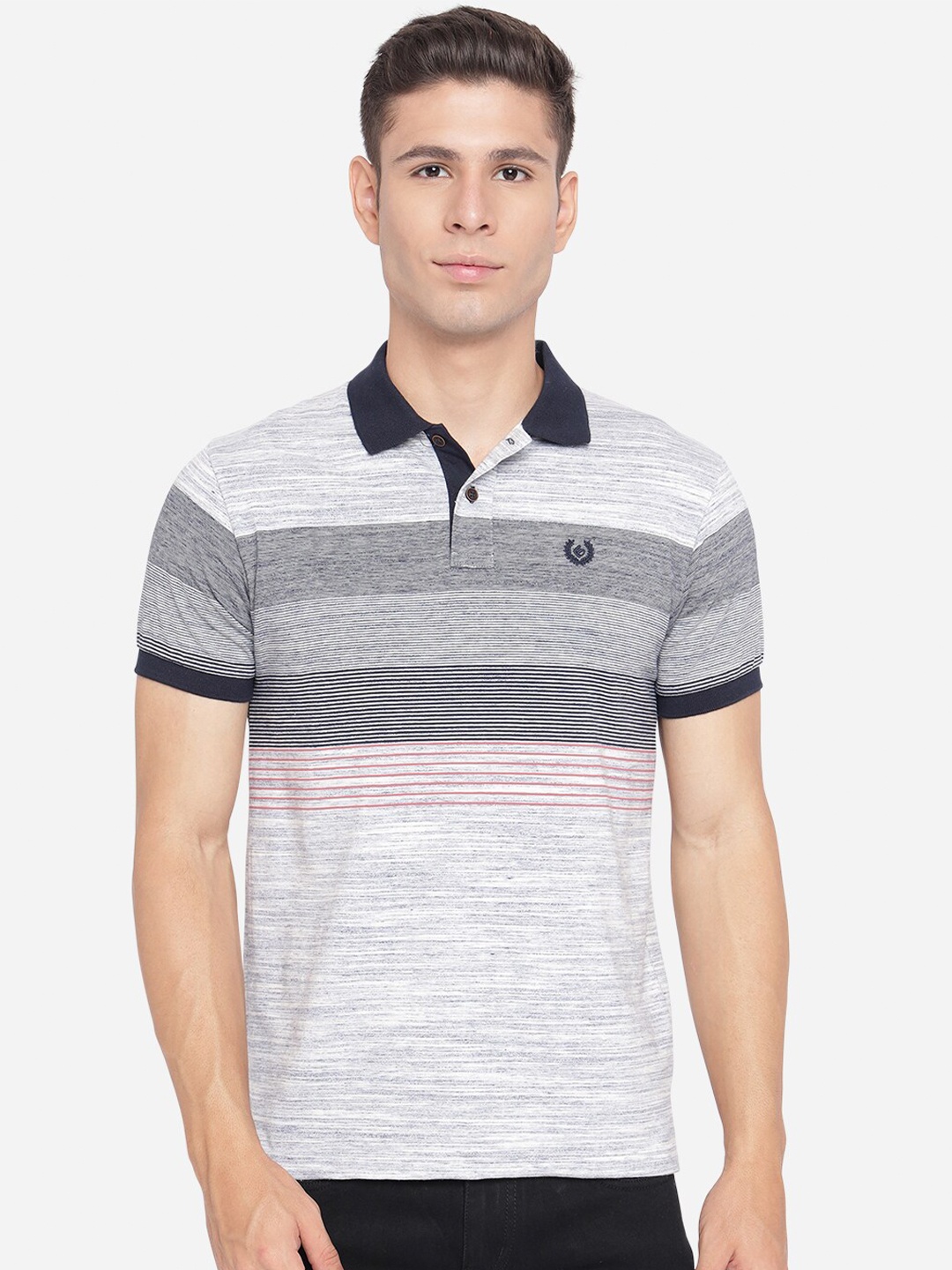 

Greenfibre Men Blue & White Striped Illusion Polo Collar Slim Fit T-shirt