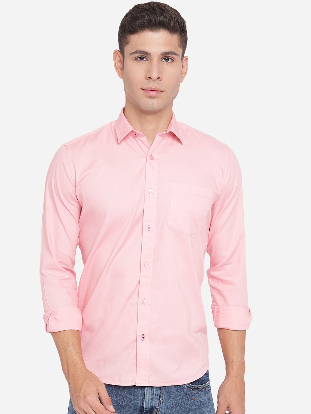 

Greenfibre Men Pink Slim Fit Opaque Pure Cotton Casual Shirt