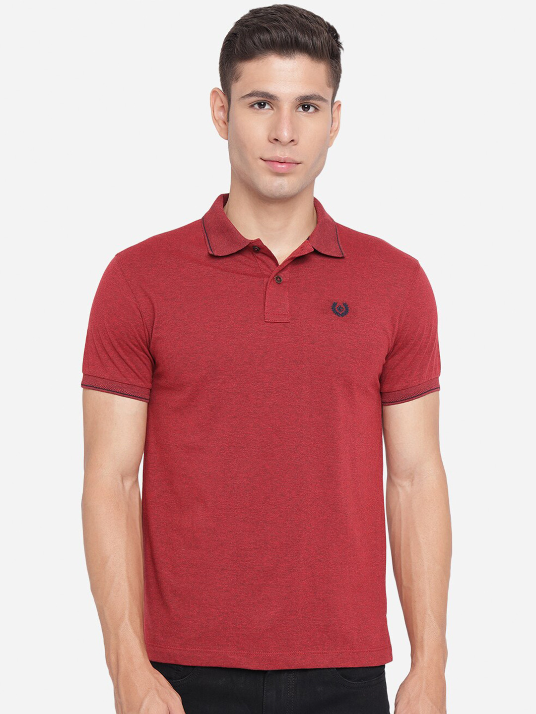 

Greenfibre Men Red Polo Collar Slim Fit T-shirt