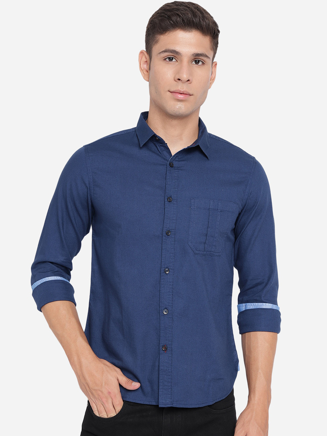 

Greenfibre Men Blue Slim Fit Opaque Casual Shirt