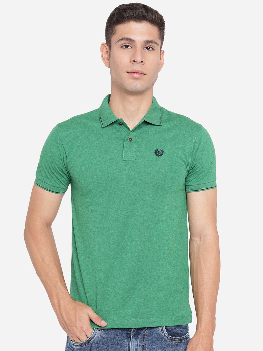 

Greenfibre Men Green Polo Collar Slim Fit T-shirt