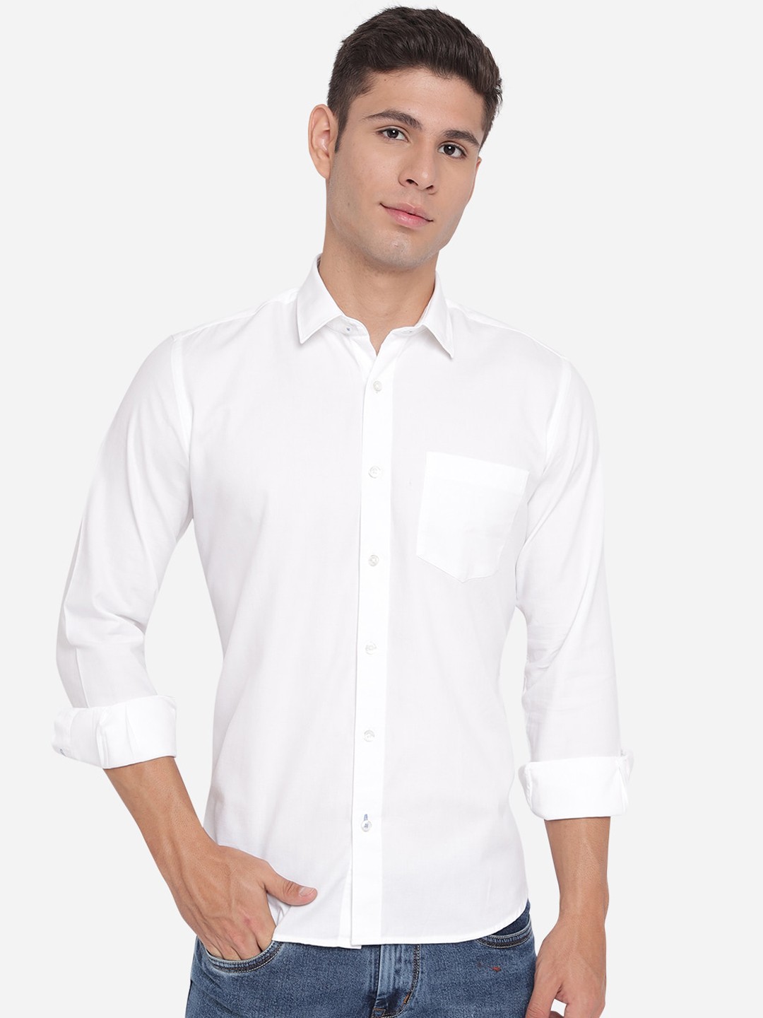 

Greenfibre Men White Solid Slim Fit Pure Cotton Opaque Casual Shirt