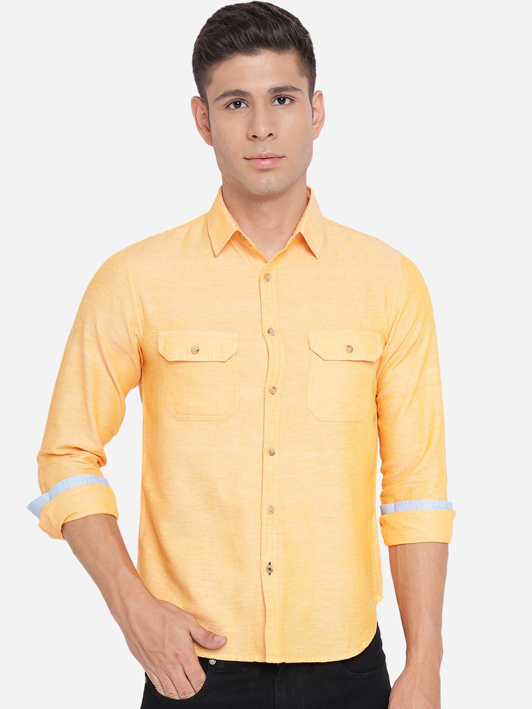 

Greenfibre Men Orange Slim Fit Opaque Casual Shirt, Yellow