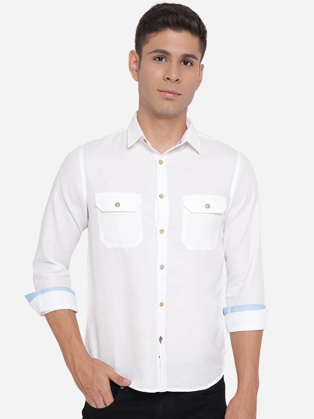 

Greenfibre Men White Slim Fit Opaque Casual Shirt