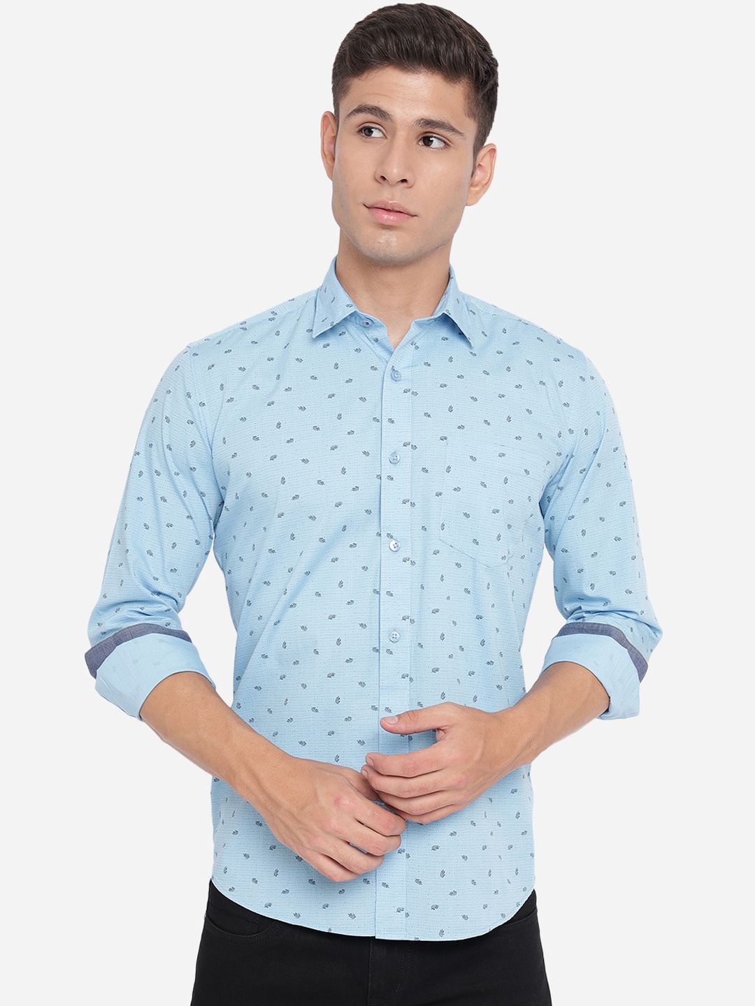 

Greenfibre Men Blue Printed Slim Fit Opaque Pure Cotton Casual Shirt