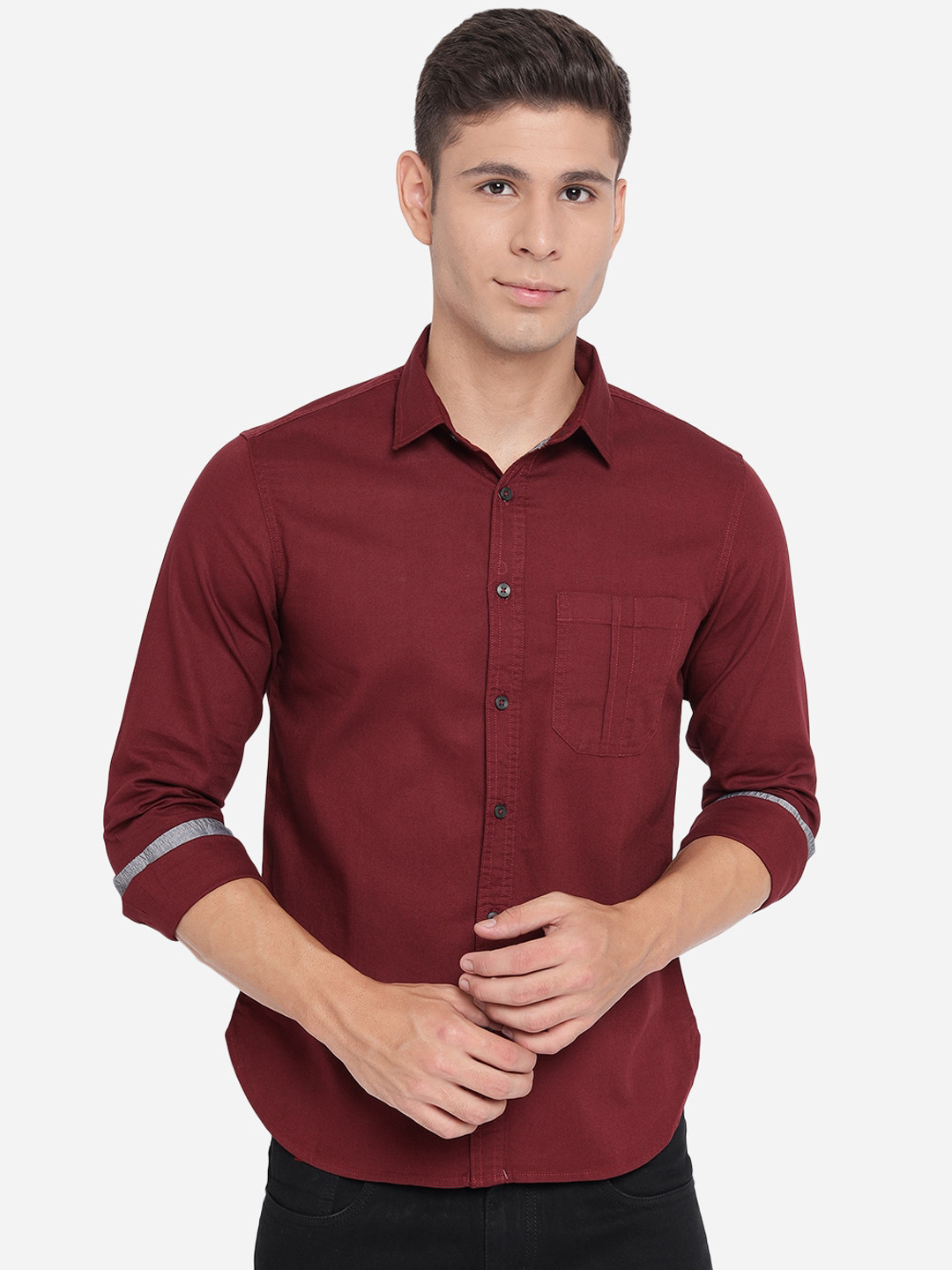 

Greenfibre Men Maroon Slim Fit Opaque Casual Pure Cotton Shirt