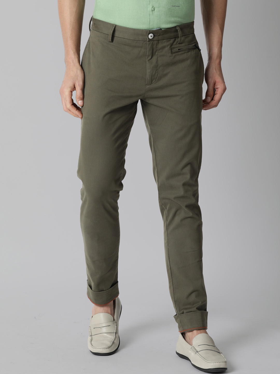 

RARE RABBIT Men Olive Green Slim Fit Chinos Trousers