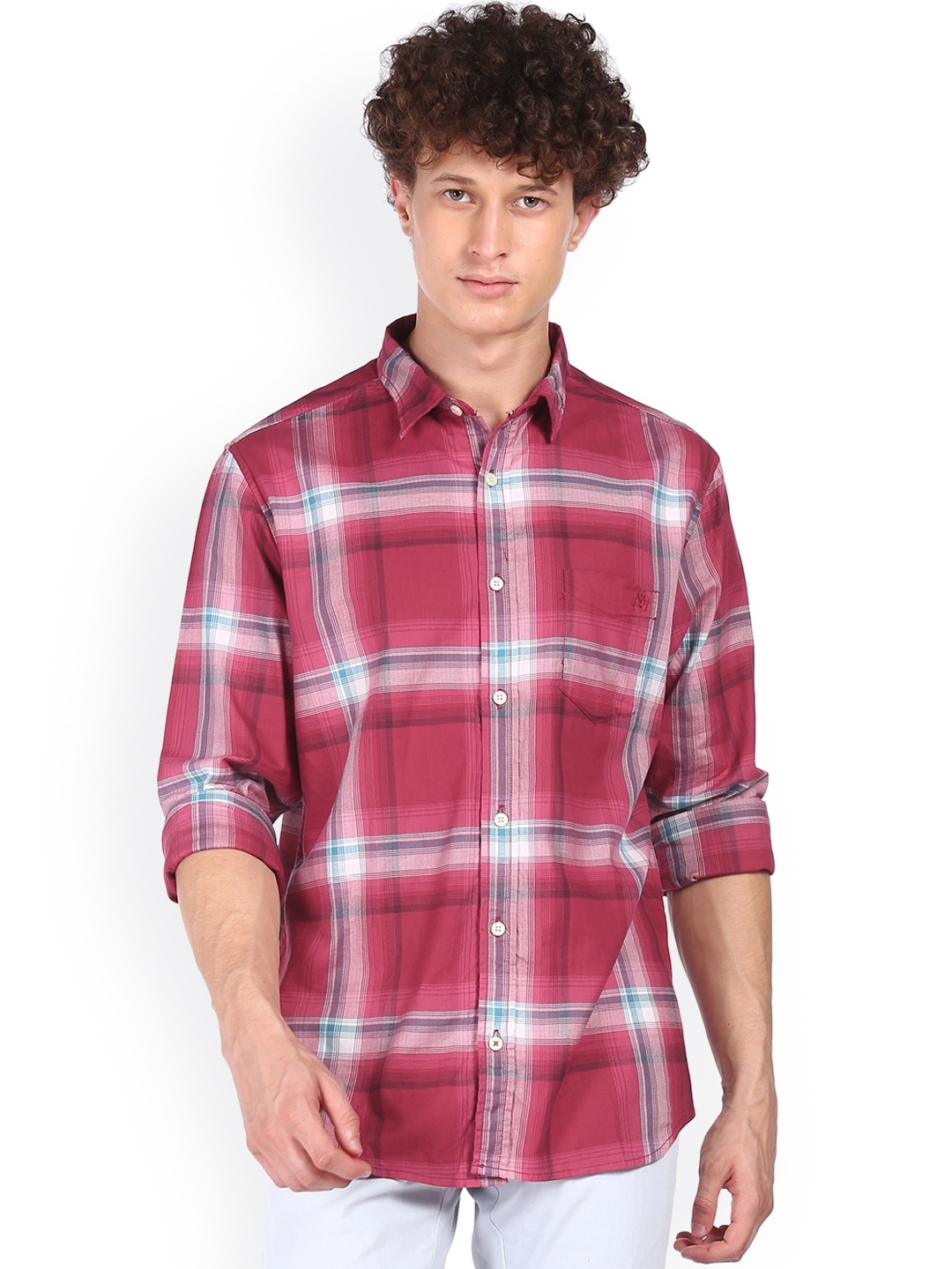 

Aeropostale Men Red & White Opaque Checked Pure Cotton Casual Shirt