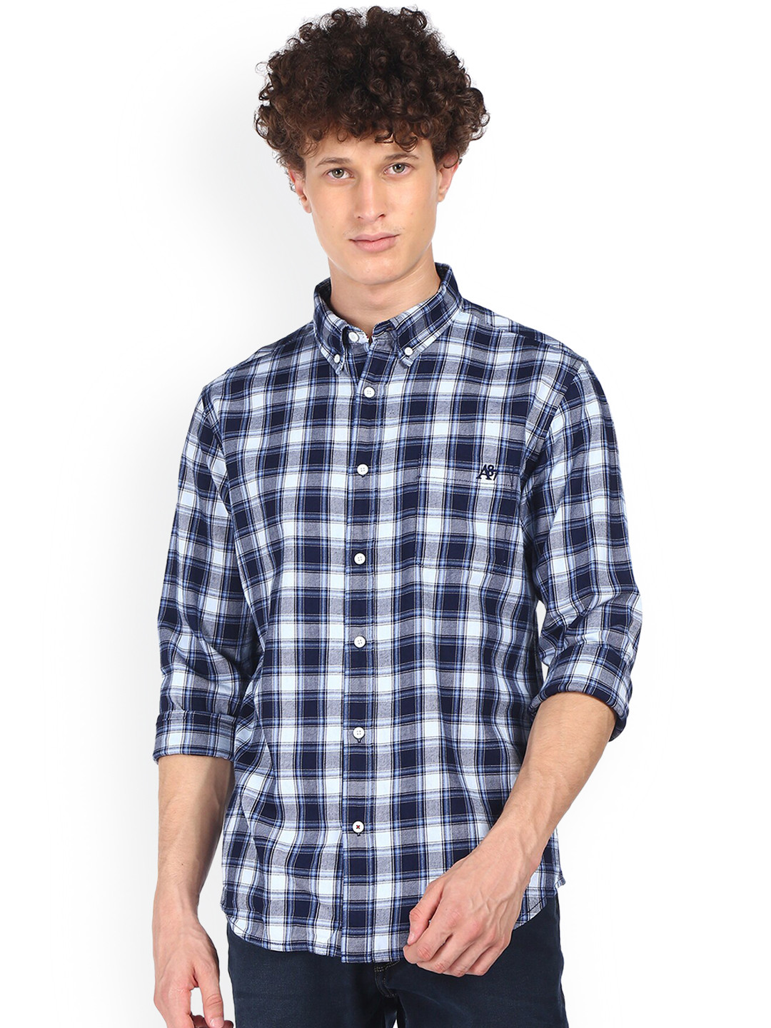 

Aeropostale Men Blue & White Opaque Checked Pure Cotton Casual Shirt