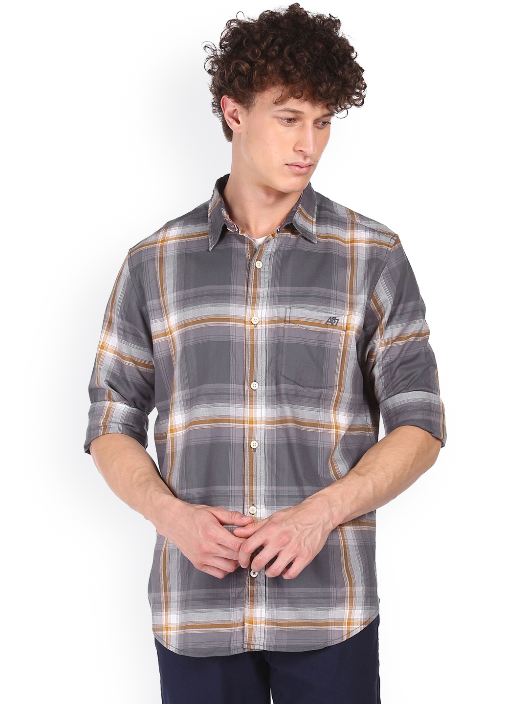

Aeropostale Men Grey & White Opaque Checked Pure Cotton Casual Shirt