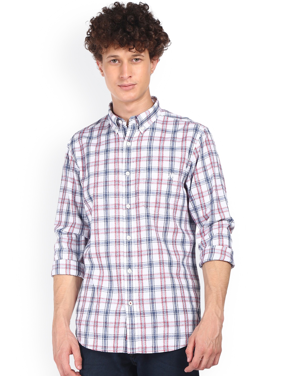 

Aeropostale Men Off White & Blue Tartan Checked Opaque Pure Cotton Casual Shirt