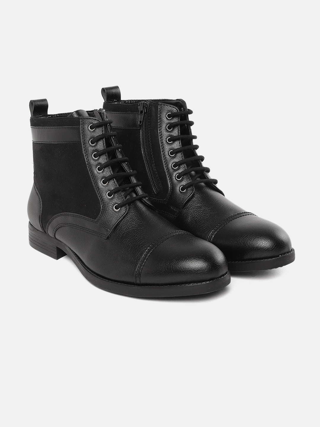 

The Roadster Lifestyle Co Men Black Solid Mid Top Flat Boots