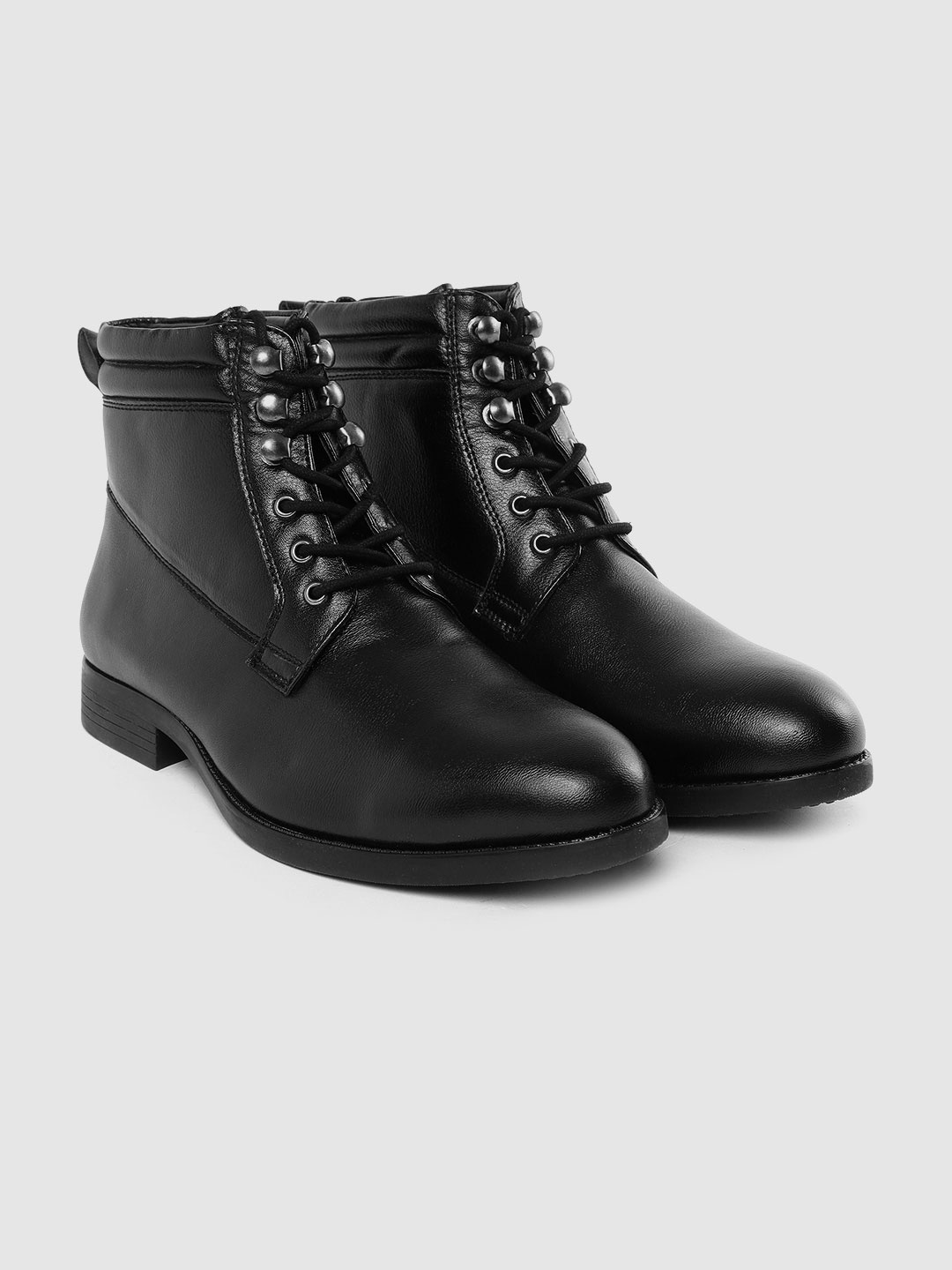 

The Roadster Lifestyle Co Men Black Solid Mid Top Flat Boots