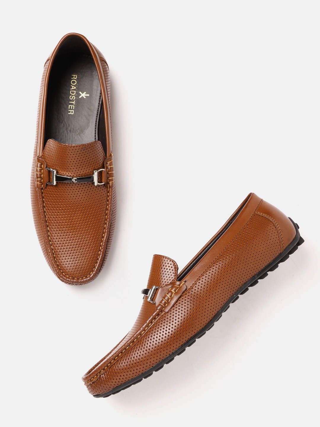 

The Roadster Lifestyle Co Men Tan Brown Solid Perforations Textured Loafers