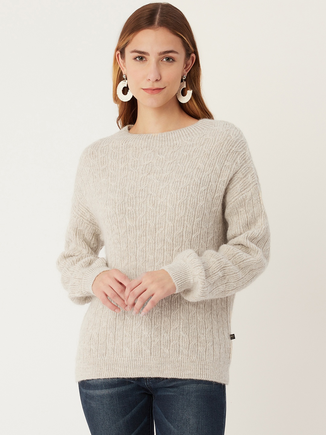 

Madame Women Beige Cable Knit Pullover