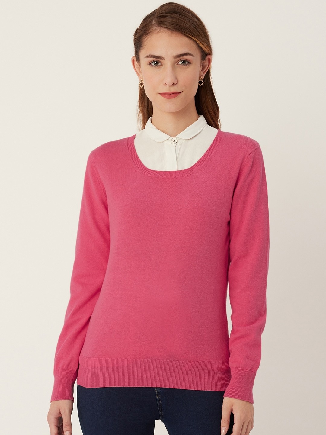 

Madame Women Pink Solid Pullover