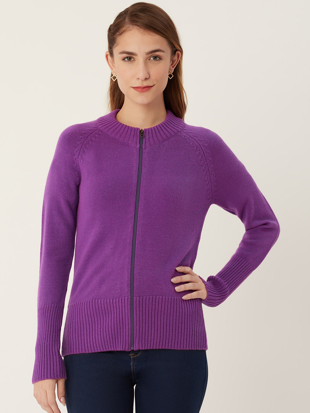 

Madame Women Purple Solid Cardigan