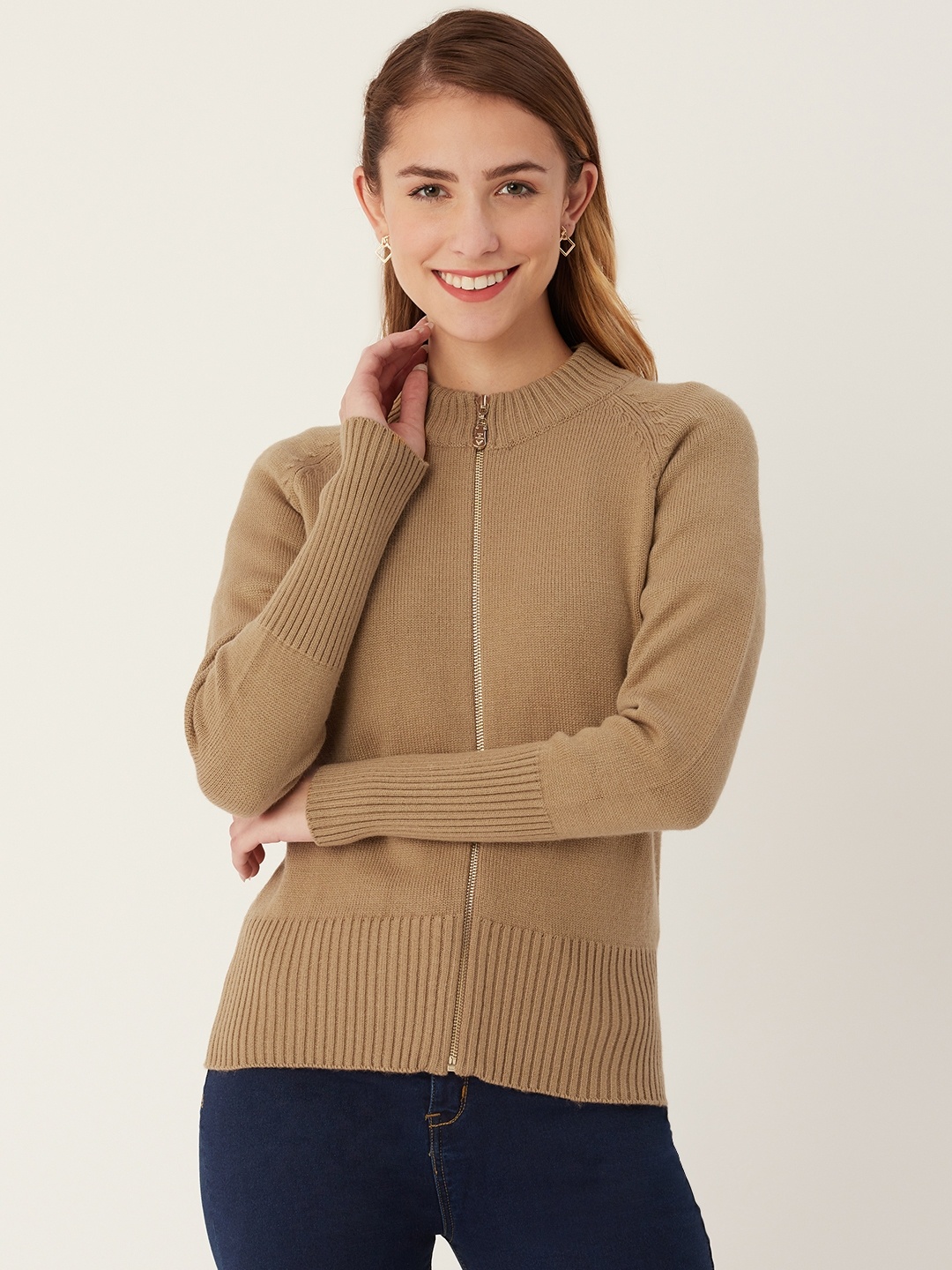 

Madame Women Beige Solid Cardigan