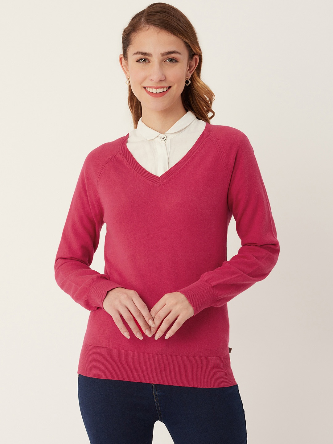 

Madame Women Pink Solid Pullover