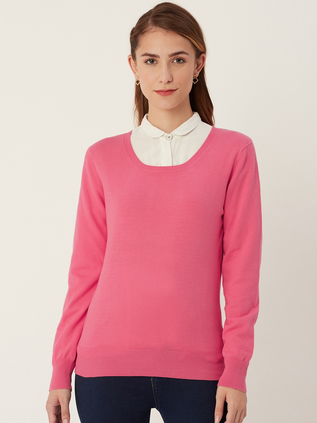 

Madame Women Pink Solid Pullover