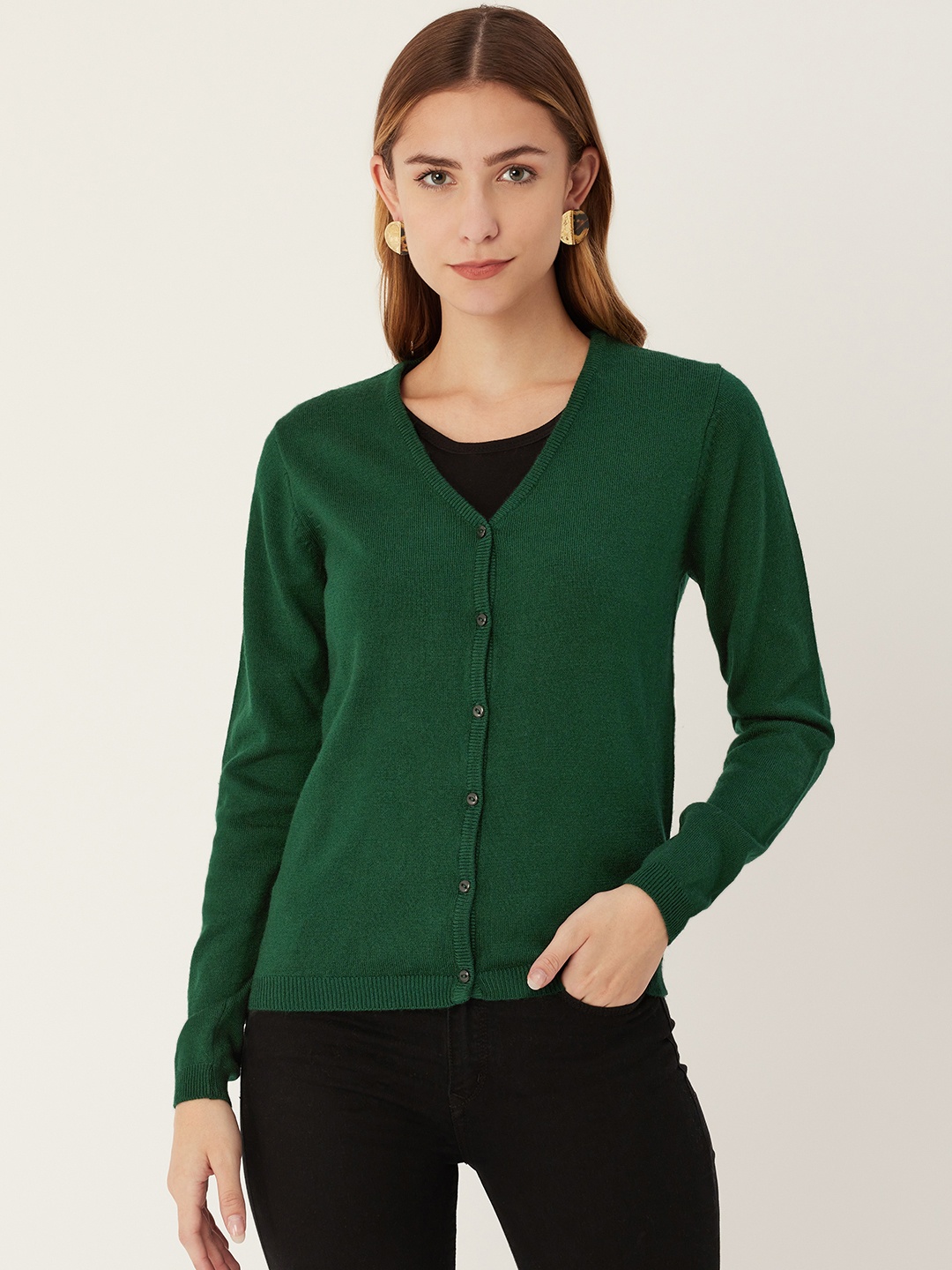 

Madame Women Green Solid Cardigan