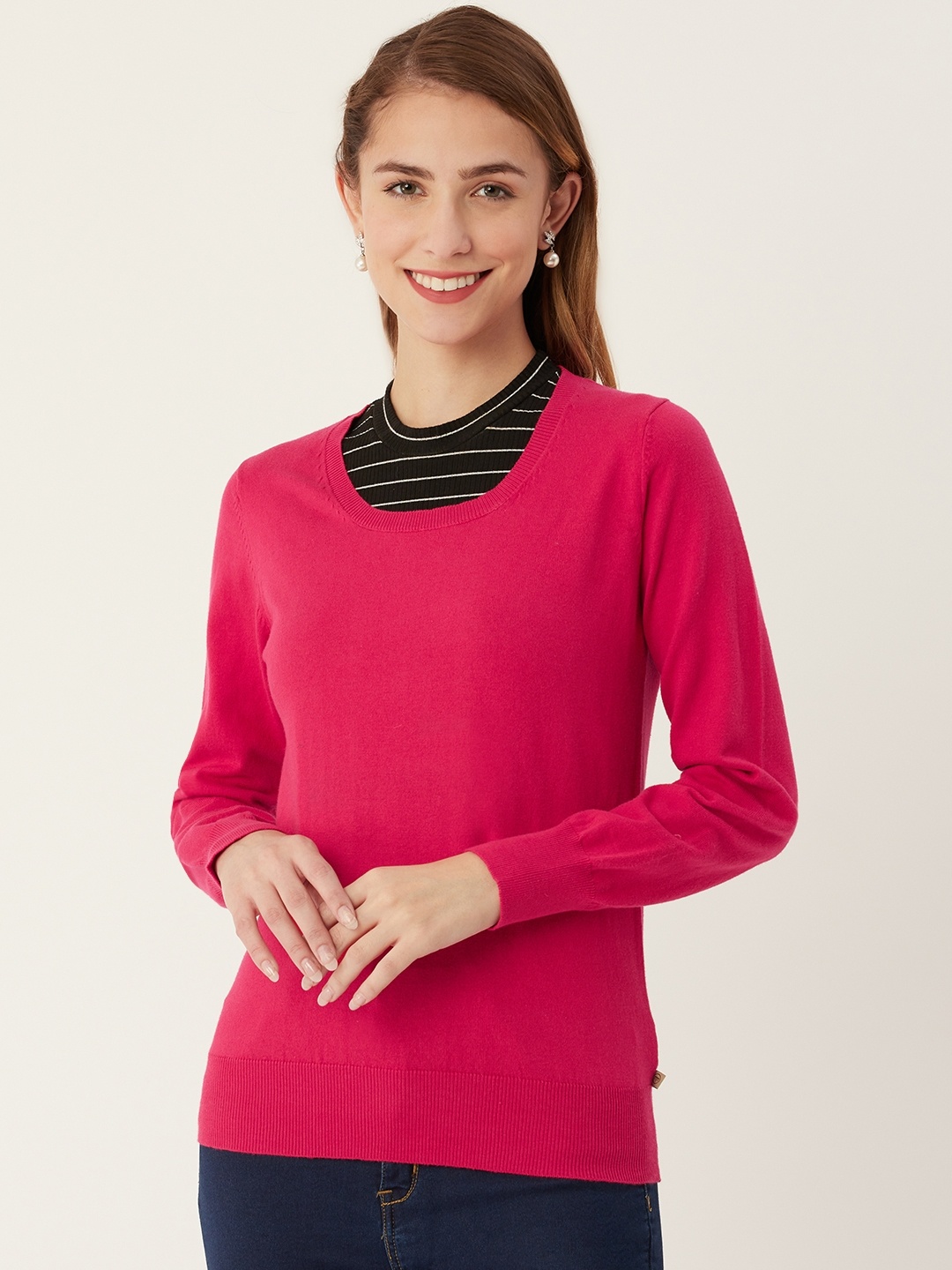 

Madame Women Pink Solid Pullover