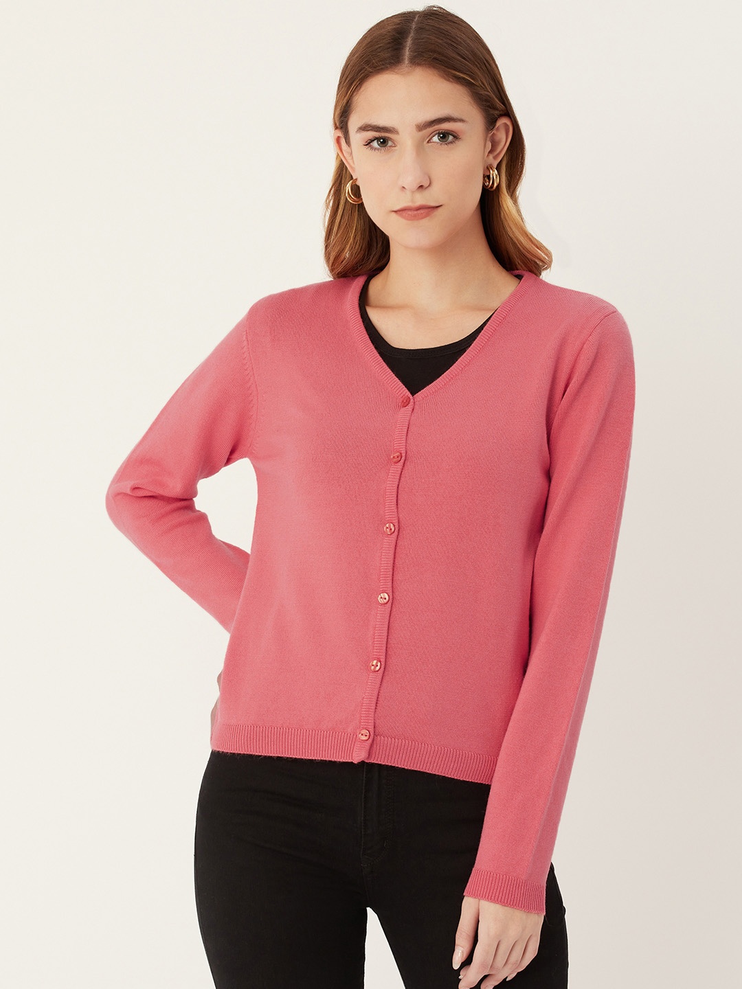 

Madame Women Pink Solid Cardigan