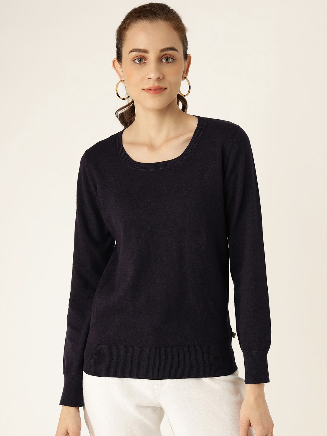 

Madame Women Navy Blue Solid Pullover