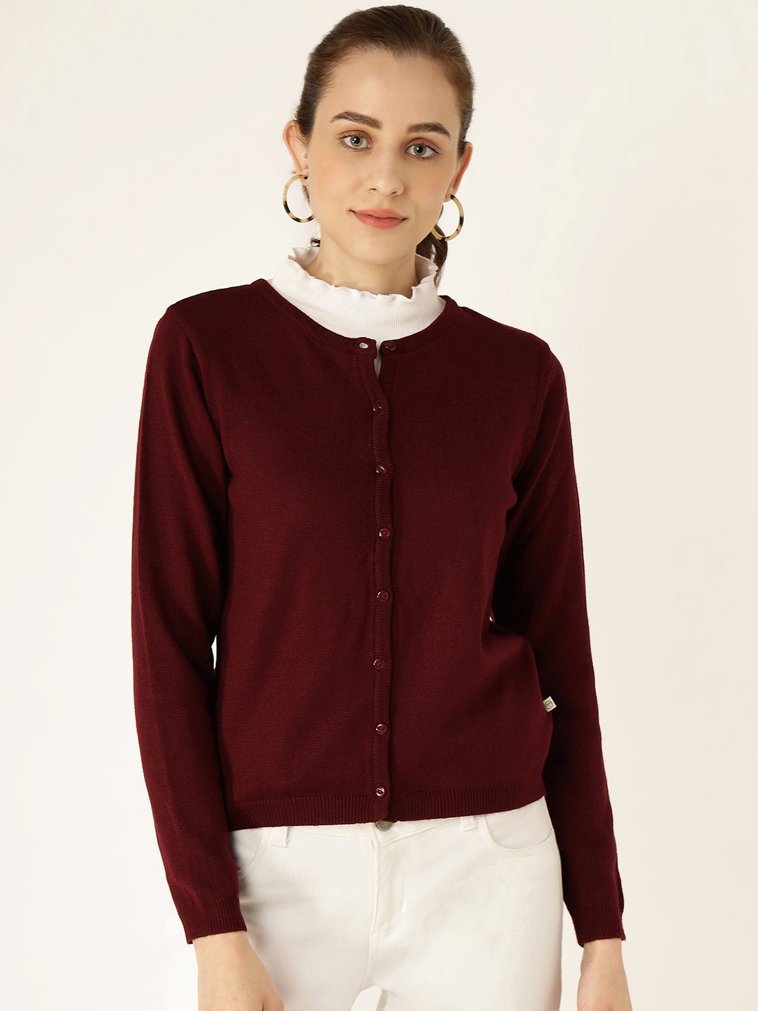 

Madame Women Maroon Solid Cardigan