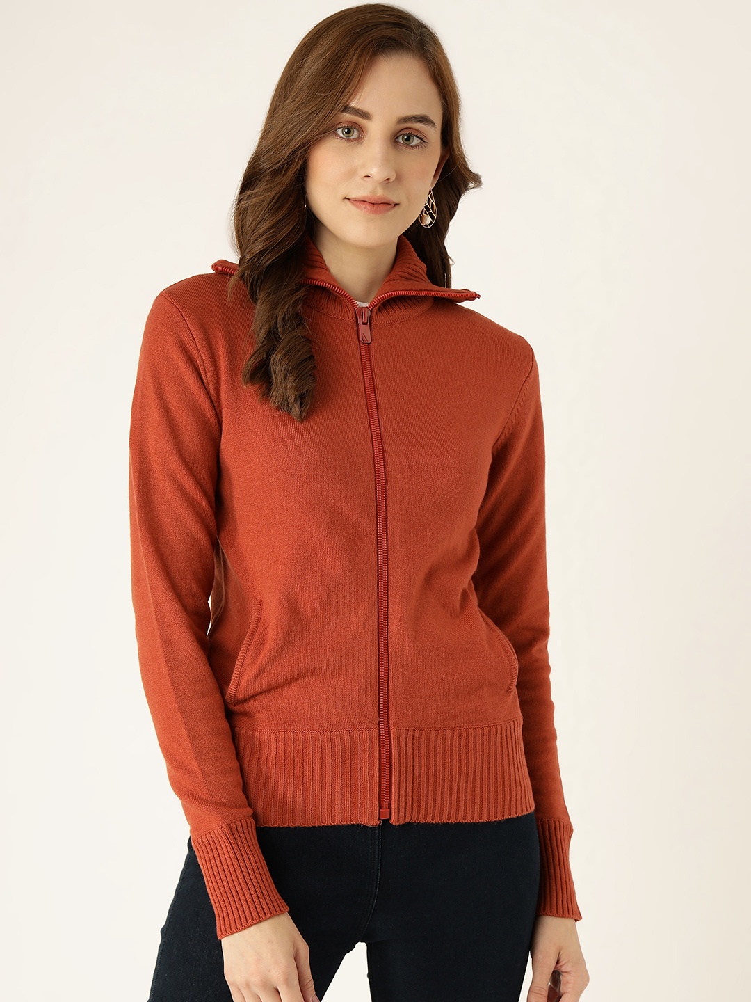 

Madame Women Rust Brown Solid Cardigan