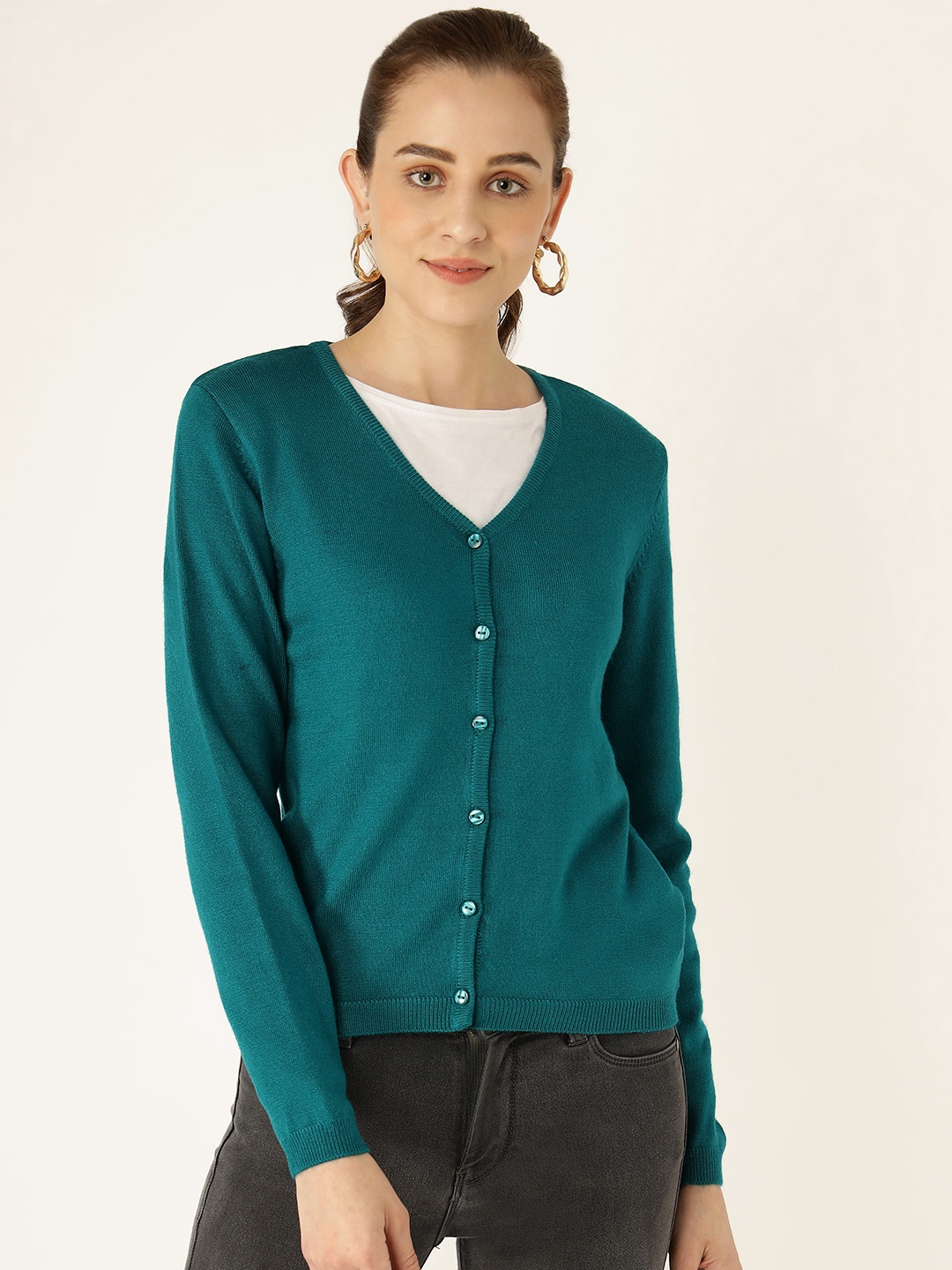 

Madame Women Green Solid Cardigan