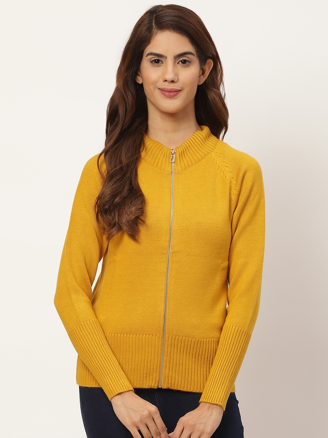 

Madame Women Mustard Yellow Solid Cardigan
