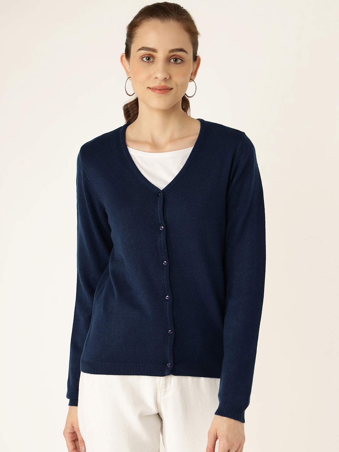 

Madame Women Navy Blue Solid Cardigan