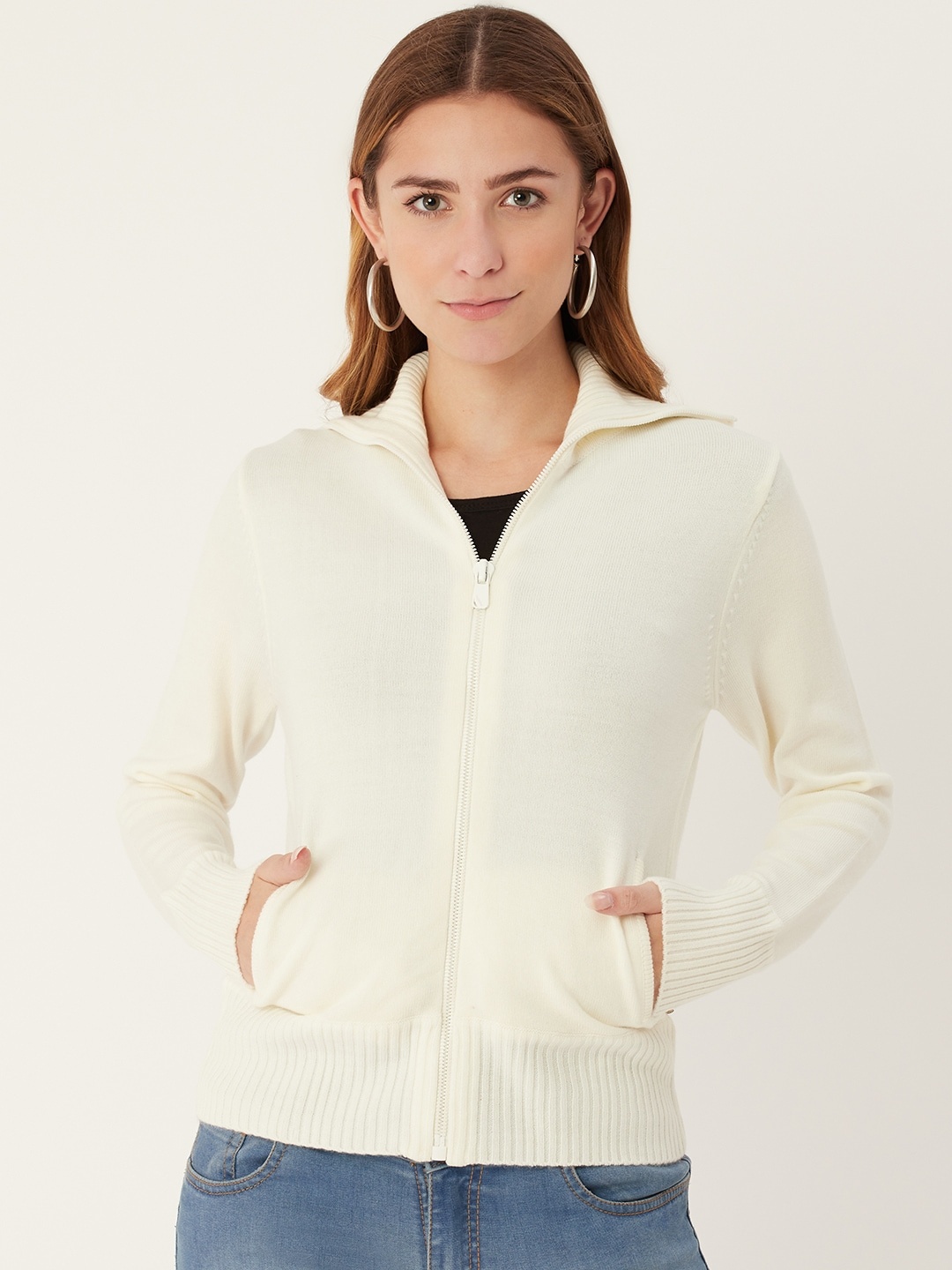 

Madame Women Off White Solid Cardigan