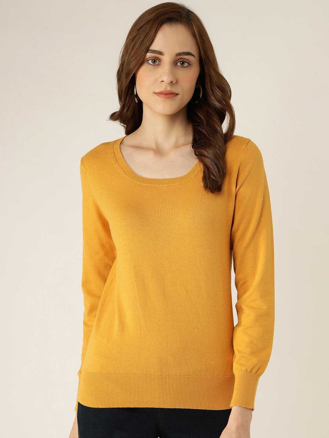 

Madame Women Mustard Yellow Solid Pullover