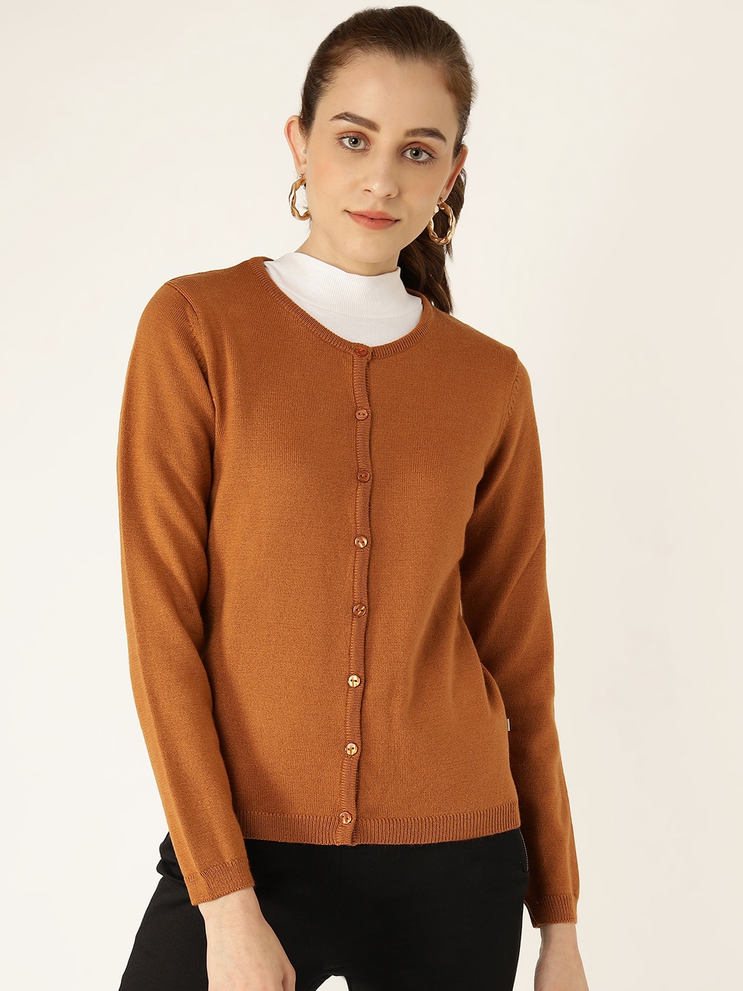 

Madame Women Rust Orange Solid Cardigan Sweater