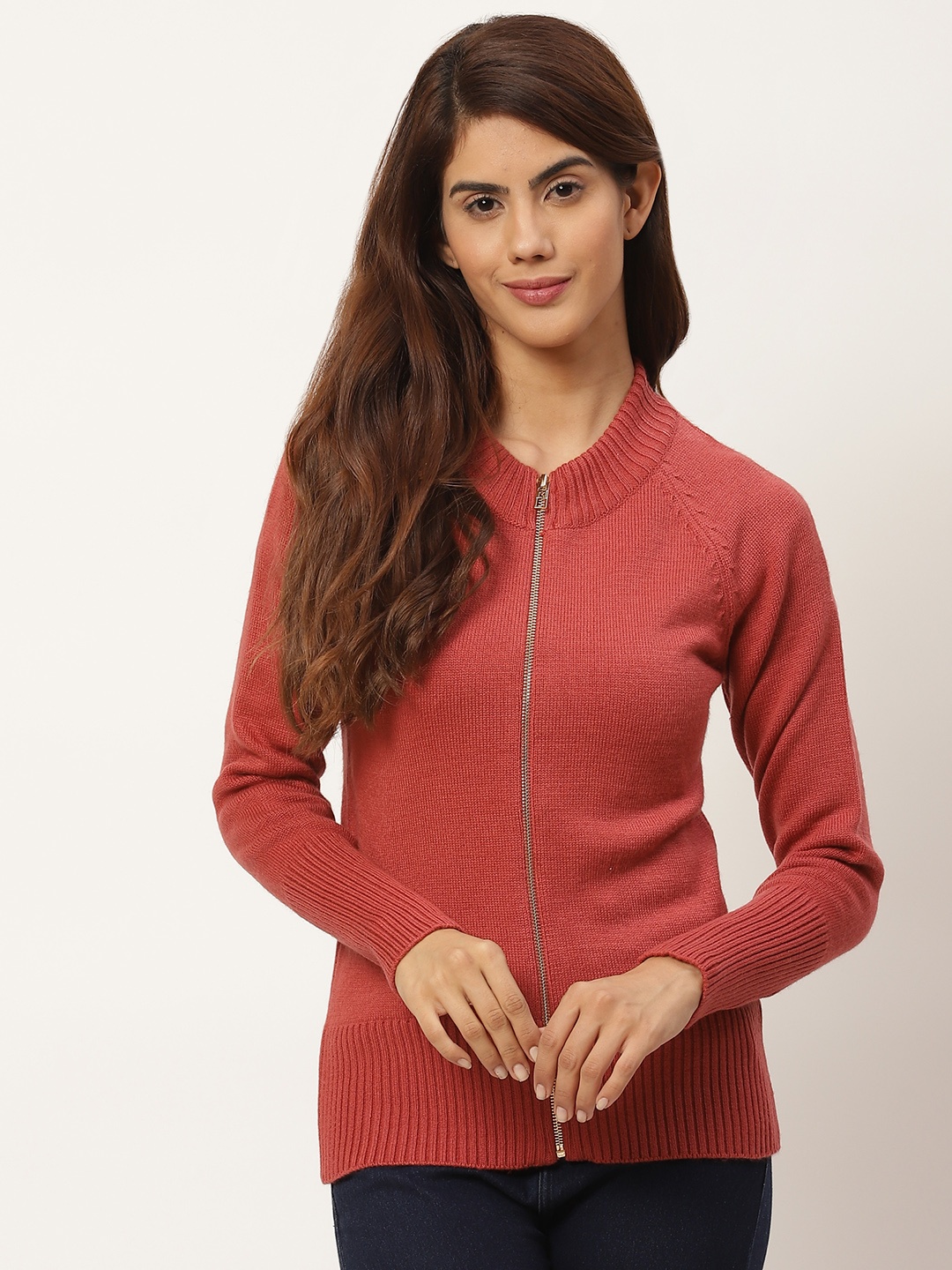 

Madame Women Red Solid Cardigan