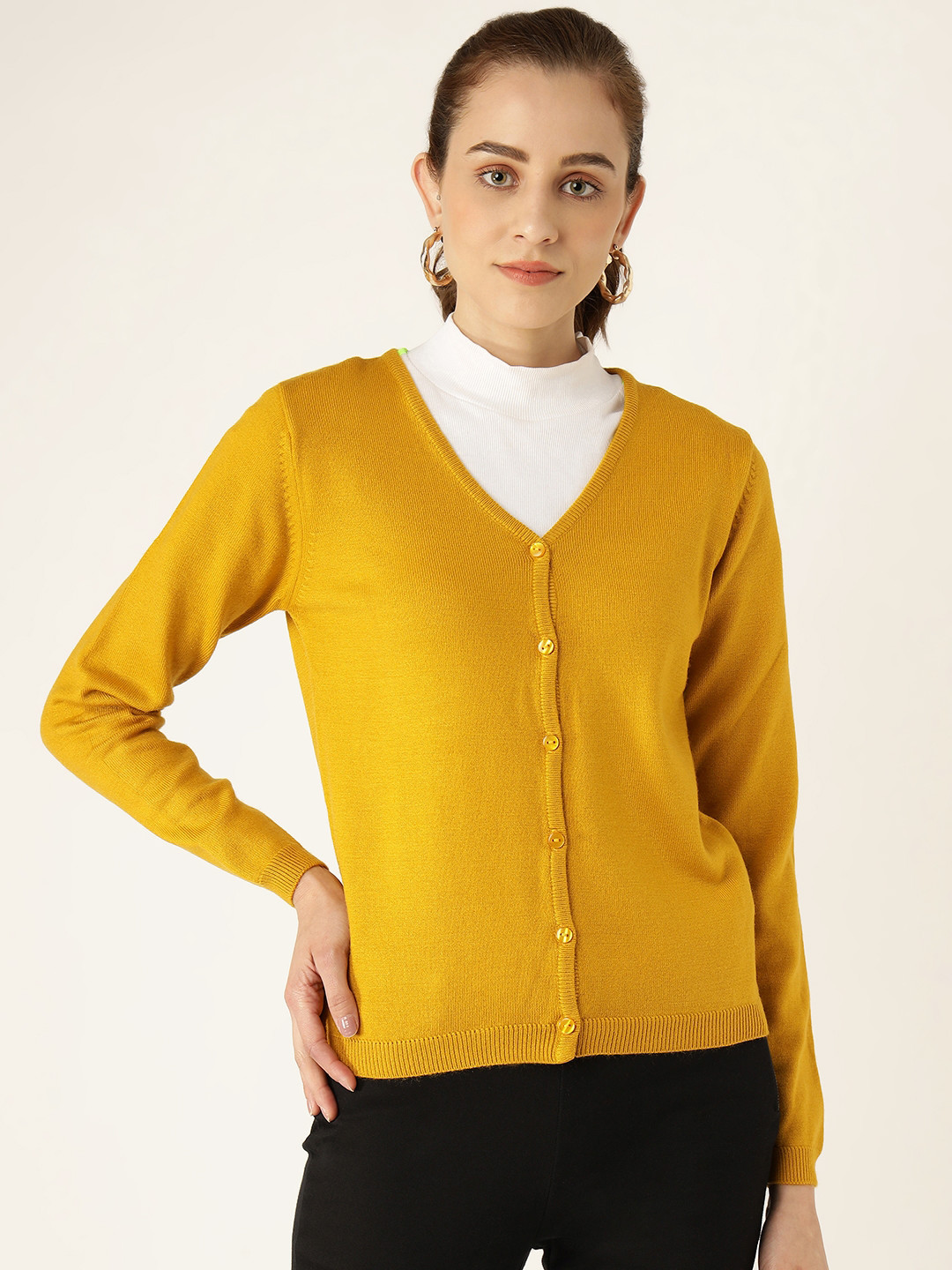 

Madame Women Mustard Yellow Solid Cardigan