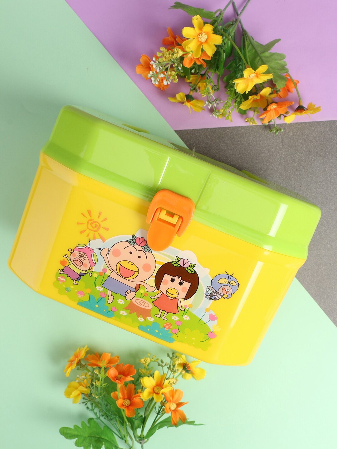 

POKORY Yellow Lunch Box with Colourful Lid