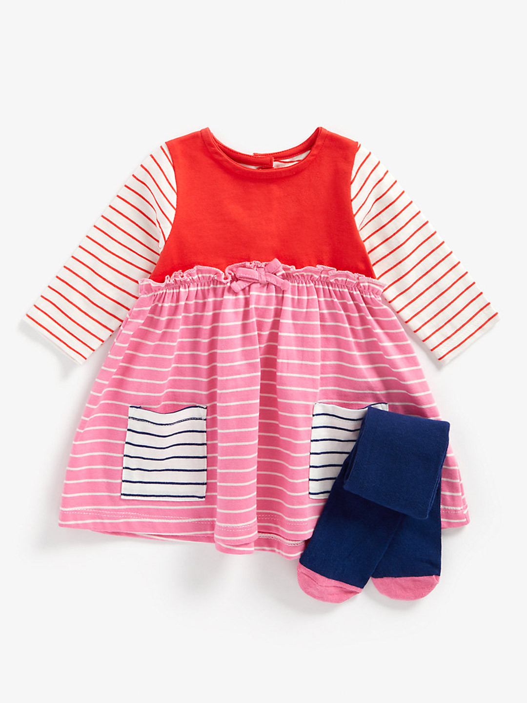 

mothercare Girls Multicoloured Striped Pure Cotton Fit & Flare Dresses, Multi