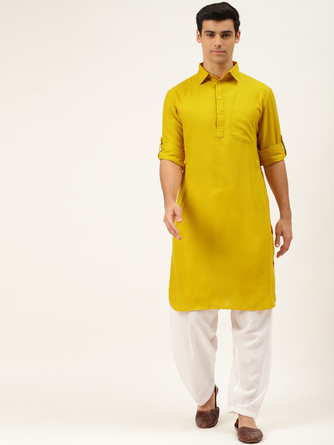 

Molly & Michel Men Mustard Yellow Pathani Kurta